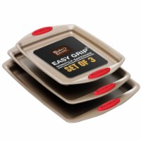 Bakeware Set of 3 Cookie Sheets - Nonstick Baking Pans, 3 Pieces Set Gold/Red
