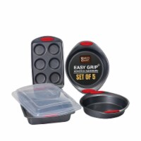 Bakeware Sets - Baking Sheets for Oven Nonstick Set -Nonstick Pans Set- 5pcs Dark Gray/Red