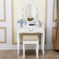 Costway White Vanity Table Jewelry Makeup Desk Bench Dresser Stool