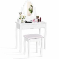 Costway Wooden Vanity Makeup Dressing Table Stool Set bathroom White