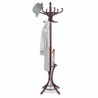Gymax Wood Standing Hat Coat Rack Jacket Bag Hanger Tree 12 Hooks Reddish Brown w/ Umbrella