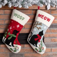 Glitzhome Set of Two Hooked Stocking, Cat & Dog