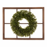 Glitzhome Boxwood Wreath & Wooden Window Frame Decoration