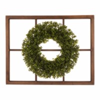 Glitzhome Boxwood Wreath & Wooden Window Frame Decoration