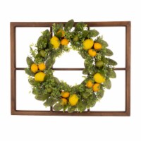 Glitzhome Wooden Window Frame with Greenery Lemmon Wreath