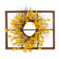 Glitzhome Wooden Window Frame With Artificial Winter Jasmine Wreath