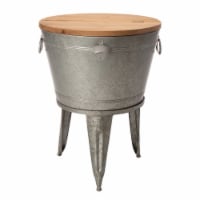 Glitzhome Galvanized Storage Side Table Multi-Use Beverage Tub with Wooden Lid Perspective: Main