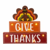 Glitzhome 11.75 Inch Length Thanksgiving Wooden Lighted Turkey/Word Block Table Decor