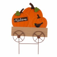 Glitzhome 26.25 Inch Tall Fall Metal/Wooden Pumpkin Cart Yard Stake / Hanging Decor