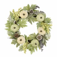 Glitzhome Pumpkin with Green Leaf and Berries Wreath