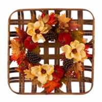 Glitzhome Blooming Magnolia Bamboo Tobacco Basket Wreath