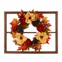 Glitzhome Blooming Magnolia Wooden Window Frame Wreath