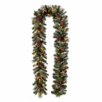 Glitzhome 9 Feet Pre-Lit Glittered Pine Cone Christmas Garland, with Warm White Lights