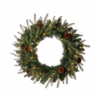Glitzhome 24 Inch Diameter Greenery Pine Cone Christmas Wreath, with Warm White Lights