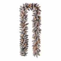 Glitzhome 9 Feet Pre-Lit Snow Flocked Christmas Garland, with Warm White Lights