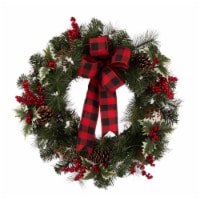 Glitzhome 24 Inch Diameter Snow Berry Twig Ball Pinecone Holly Pine Wreath With Lights