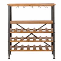Glitzhome 34.25 Inch Height Wooden Wine Rack with Metal Frame
