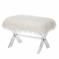 Glitzhome Faux Fur Upholstered Bench with Acrylic X-Leg - White / Clear