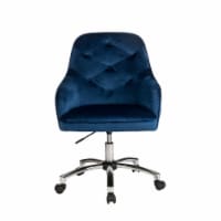 Glitzhome 39.75 Inch Height Navy Blue Velvet Gaslift Adjustable Swivwl Chair Perspective: Main