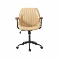 Glitzhome 38 Inch Height Cream Leatherette Gaslift Adjustable Swivel Office Chair Perspective: Main