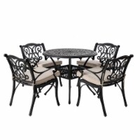 Glitzhome 5-Piece Cast Aluminium Dining Set with Beige Cushions, Olefin Fabric