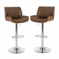 Glitzhome Set of Two Mid-century Yellowish-brown Leather Adjustable Height Swivel Bar Stool Perspective: Main