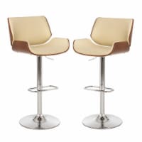 Glitzhome Set of Two Mid-century Beige Leatherette Adjustable Height Swivel Bar Stool