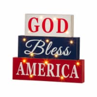Glitzhome Patriotic Battery Operated Illuminated Wooden Block Decor