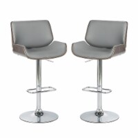 Glitzhome Set of Two Mid-century Gray Leather Adjustable Height Swivel Bar Stool Perspective: Main