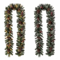 Glitzhome Two Pack 9 Feet Glittered Pine Cone Christmas Garland, with Warm White Lights