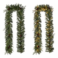 Glitzhome Two Pack 9 Feet Greenery Pine Cone Christmas Garland with Warm White Lights & Timer