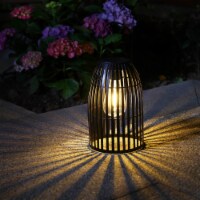 Glitzhome 9.75 Inch Outdoor Solar Light Metal Woven Lantern with Edison Bulb
