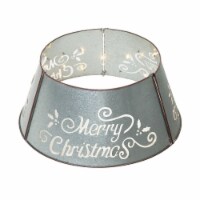 Glitzhome Galvanized "Merry Christmas" Cutout Metal Tree Collar with Light String - Silver