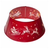 Glitzhome 26 Inch Diameter Galvanized Metal Santa on Sleigh Tree Collar with Light String