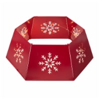 Glitzhome Hexagonal Metal Cutout Snowflake Tree Collar with Light String - Red