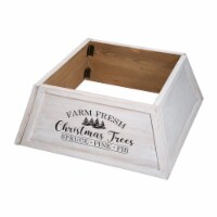 Glitzhome 26 Inch Length Washed White Wooden Trapezoid Farm Fresh Christmas Trees Tree Collar