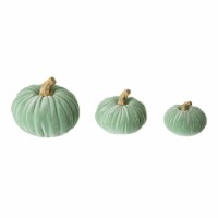 Glitzhome Set of Three Mint Green Velvet/Resin Pumpkins Harvest Thanksgiving Decoration