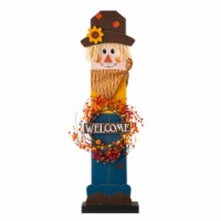Glitzhome 42 Inch Tall Fall Lighted Wooden Scarecrow Porch Decor with Wreath