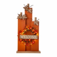 Glitzhome 30 Inch Tall Fall Lighted Wooden Pumpkin Decor with Wreath Perspective: Main