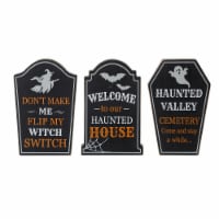 Glitzhome Set of Three 7 Inch Tall Halloween Wooden Tombstone Table Sign Perspective: Main