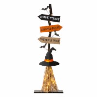 Glitzhome 42 Inch Tall Lighted Wooden Witch's Broom Porch Decor