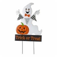 Glitzhome 32 Inch Tall Lighted Halloween Metal Ghost Yard Stake or Hanging Decor Perspective: Main