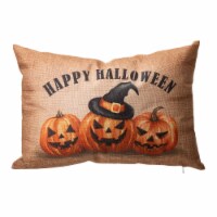 Glitzhome 18 Inch Length Faux Burlap Happy Halloween Pumpkin Pillow Perspective: Main