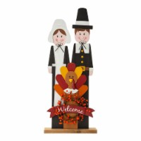 Glitzhome 36 Inch Tall Thanksgiving Wooden Pilgrim Couple Porch Decor