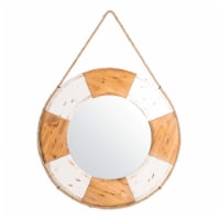 Glitzhome 30 Inch Diameter Coastal Lifebuoy Wood Round Wall Mirror, White&Yellow
