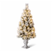 Glitzhome 4 Feet Pre-Lit Flocked Pine Faux Christmas Porch Tree with 100 Warm White Lights