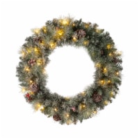 Glitzhome 30 Inch Pre-Lit Glittered Pine Cone Christmas Wreath with 50 Warm White Lights Perspective: Main