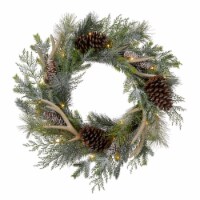Glitzhome Flocked Pinecone & Antler Wreath with Warm White LED Lights