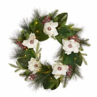 Glitzhome Iced Magnolia Berry Pine Wreath With Lights