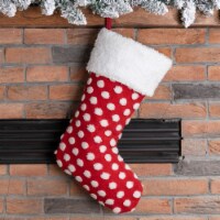 Glitzhome Two Pack 21 Inch Length Fabric Christmas Stocking - Pompom